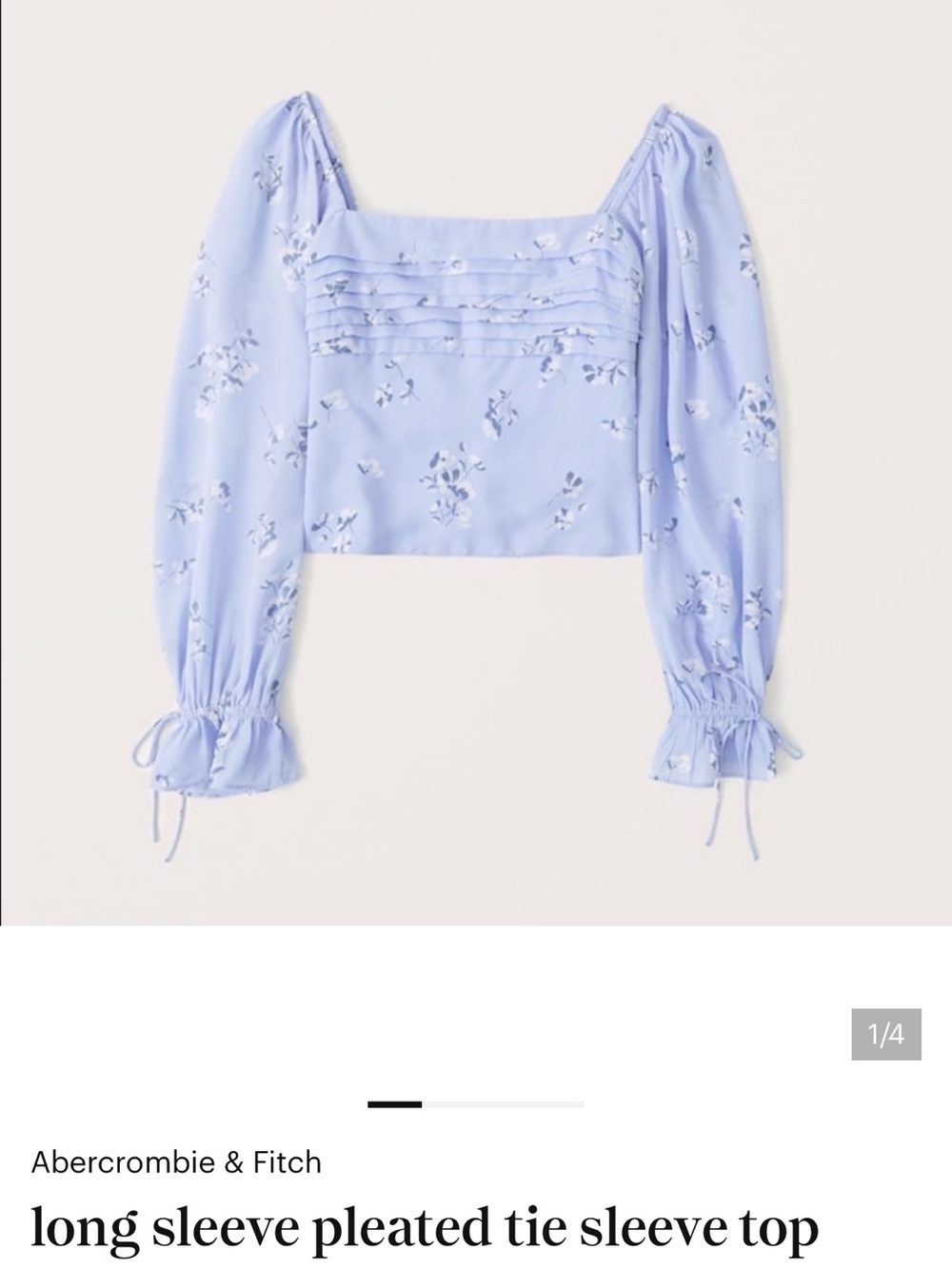 Abercrombie & Fitch Light Blue Floral Long Sleeve Pleated Tie Cuff Top